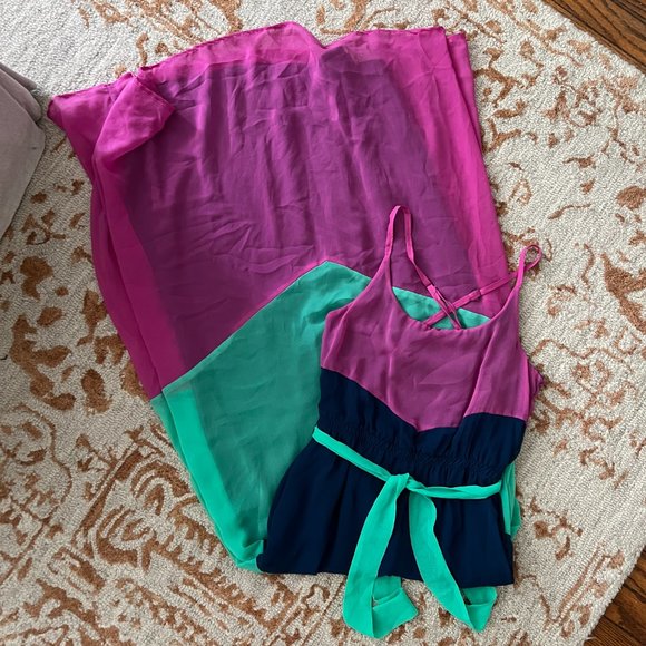 EUC Tulle Colorblock Maxi Dress Sz XS - Picture 2 of 9